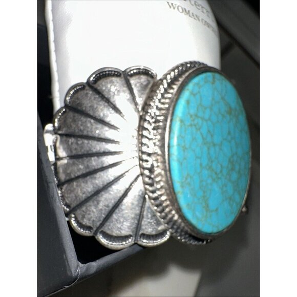 Blue Turquoise Silver Western Southwest Stretch Bracelet Ranch Wear Cowgirl - Picture 5 of 16